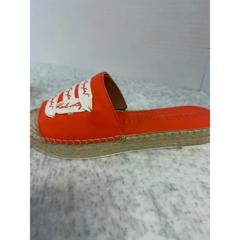 Karl Lagerfeld Paris Cherie Apricot Nappa Leather Espadrille Slide Sandals 9.5 M